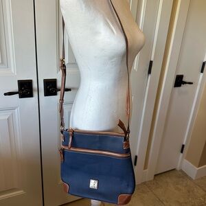 Dooney & Bourke Blue and Brown Crossbody Bag with Leather Trim